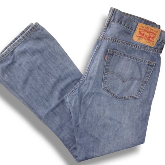 Levis 527 Jeans Sz 34/30 Boot Leg High Rise Faded Weathered Women Men - Picture 2 of 14
